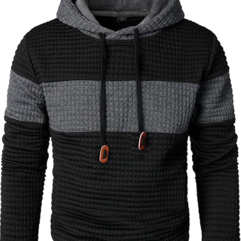 Men's Plaid Patchwork Jacquard Hoodie Sweatshirt | Casual Long Sleeve Pullover w